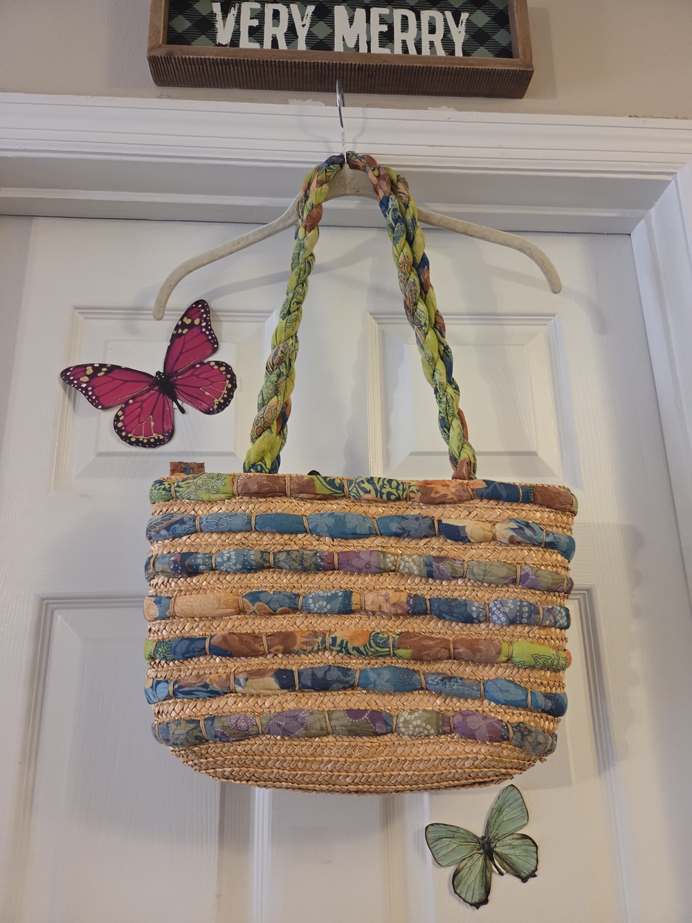 Woven Multicolor Straw Tote Bag with Braided Fabric Handles Cappelli Straworld